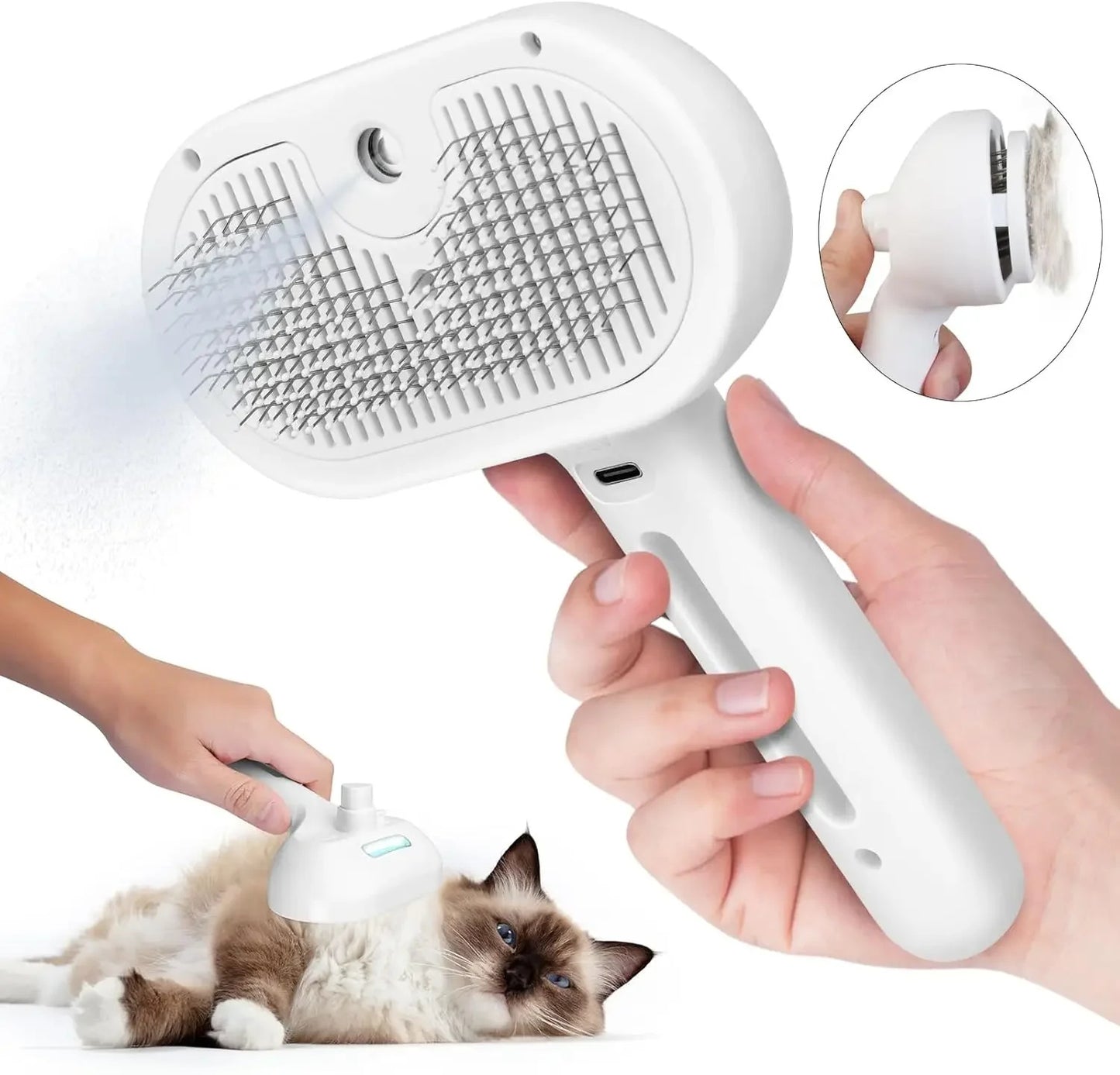 3-in-1 Pet Grooming Brush with Spray - Self-Cleaning Hair Removal Tool for Dogs & Cats