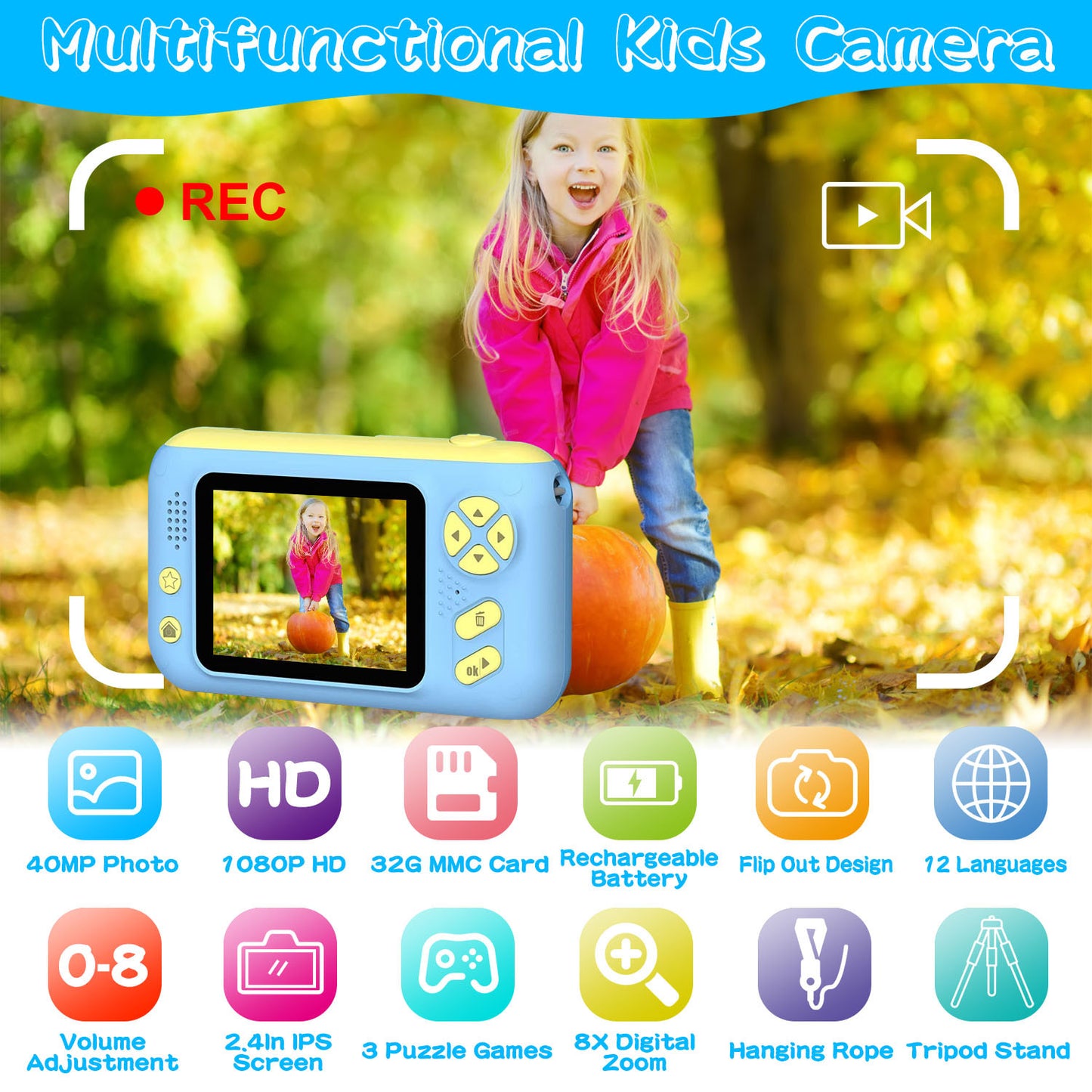 Kids Digital Camera with Flip Lens - Complete Photography Kit with Tripod & Games for Ages 3-10