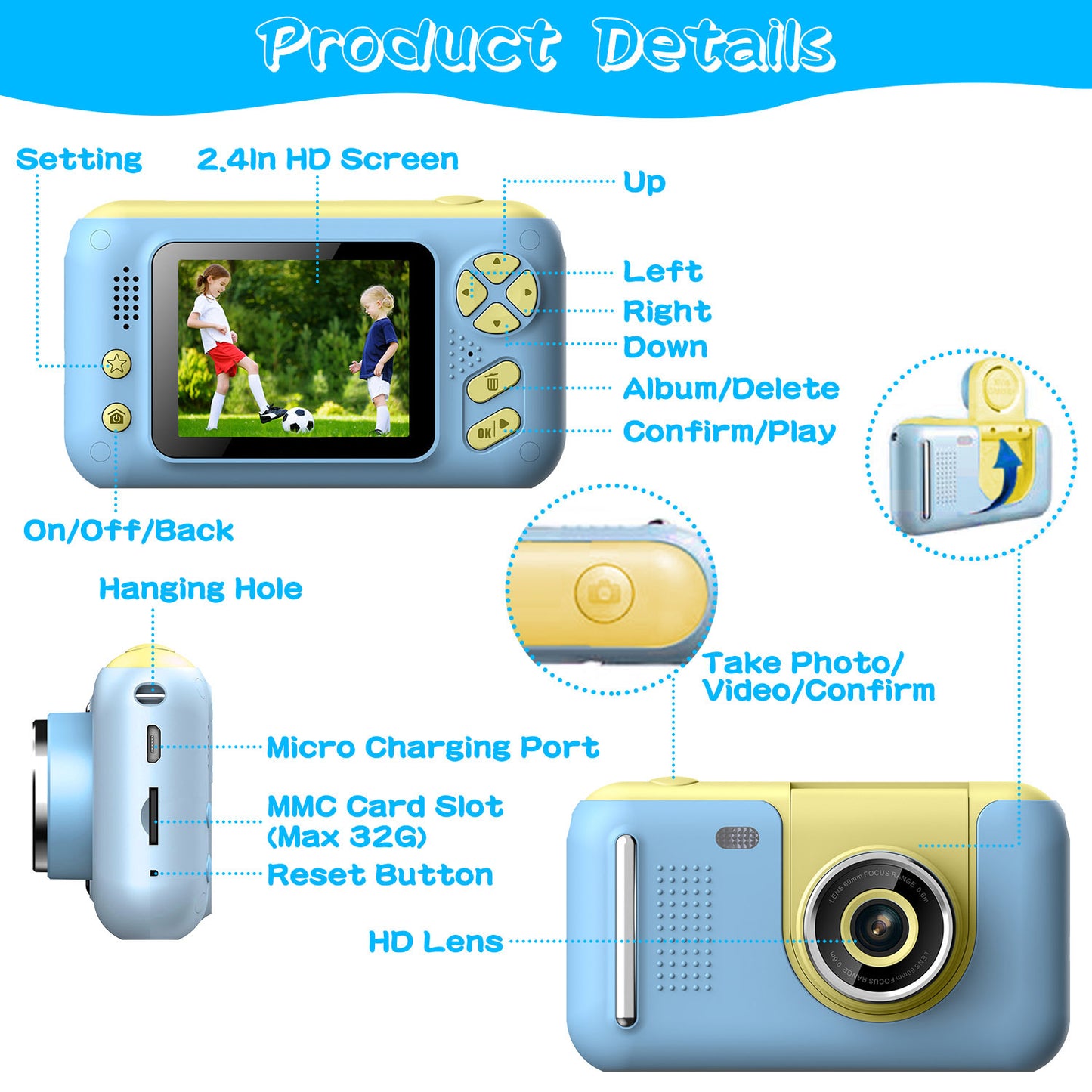 Kids Digital Camera with Flip Lens - Complete Photography Kit with Tripod & Games for Ages 3-10