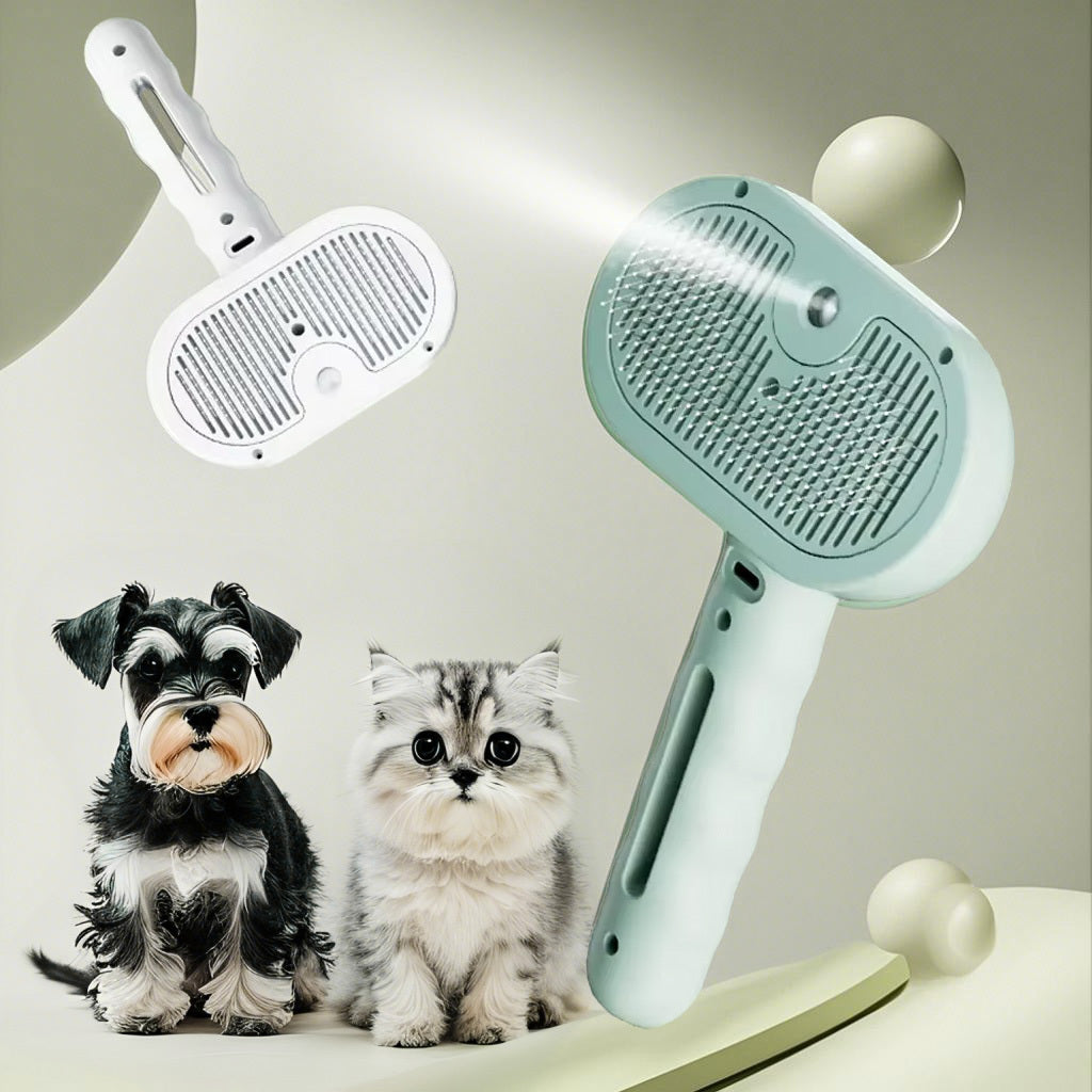 3-in-1 Pet Grooming Brush with Spray - Self-Cleaning Hair Removal Tool for Dogs & Cats