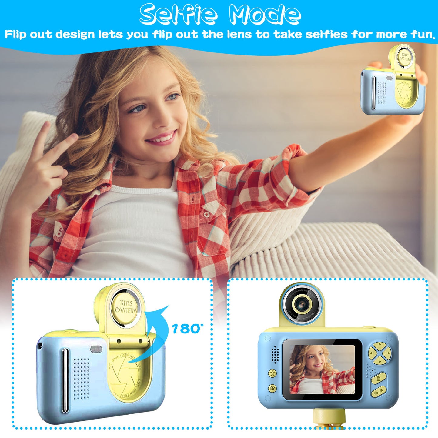 Kids Digital Camera with Flip Lens - Complete Photography Kit with Tripod & Games for Ages 3-10