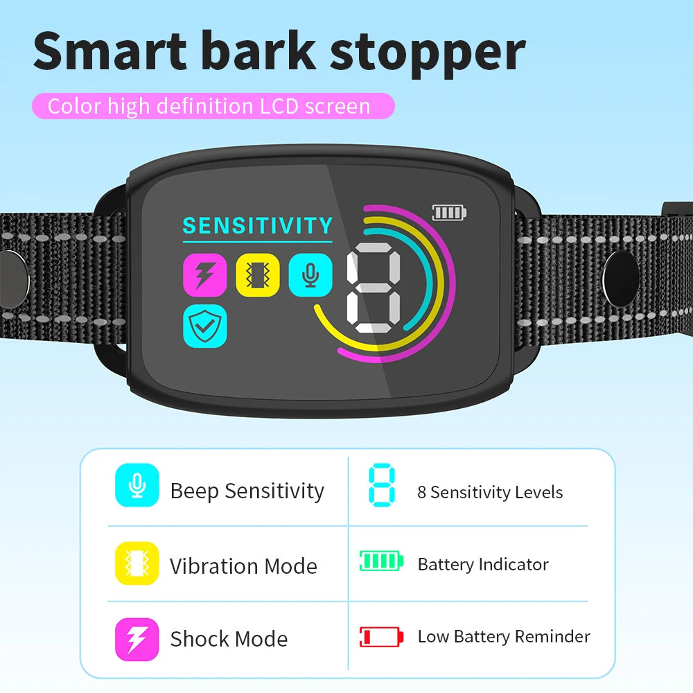 Smart Anti-Barking Dog Collar - Rechargeable Training Collar with HD Display & Waterproof Design
